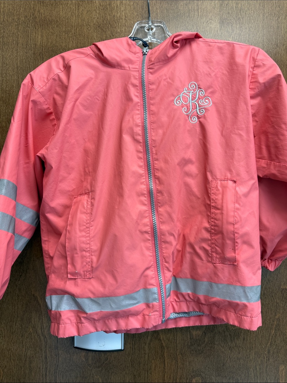 Charles River Apparel Kids Coral Pink Raincoat with Reflective Stripes